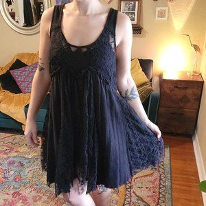 Free People Black Lace Tunic with Keyhole Back - Size Small